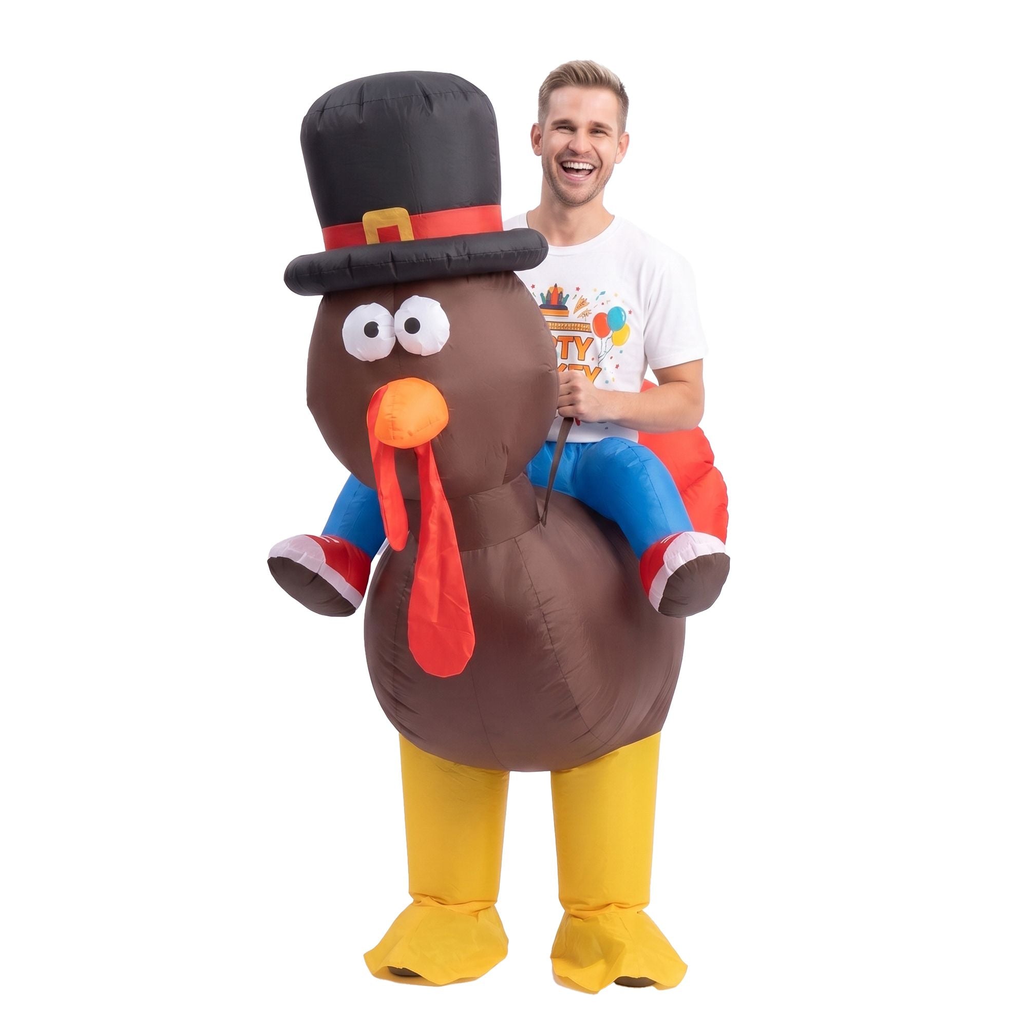 Inflatable Costume Ride On Turkey Fancy Dress Funny Party Outfit Brown One Size