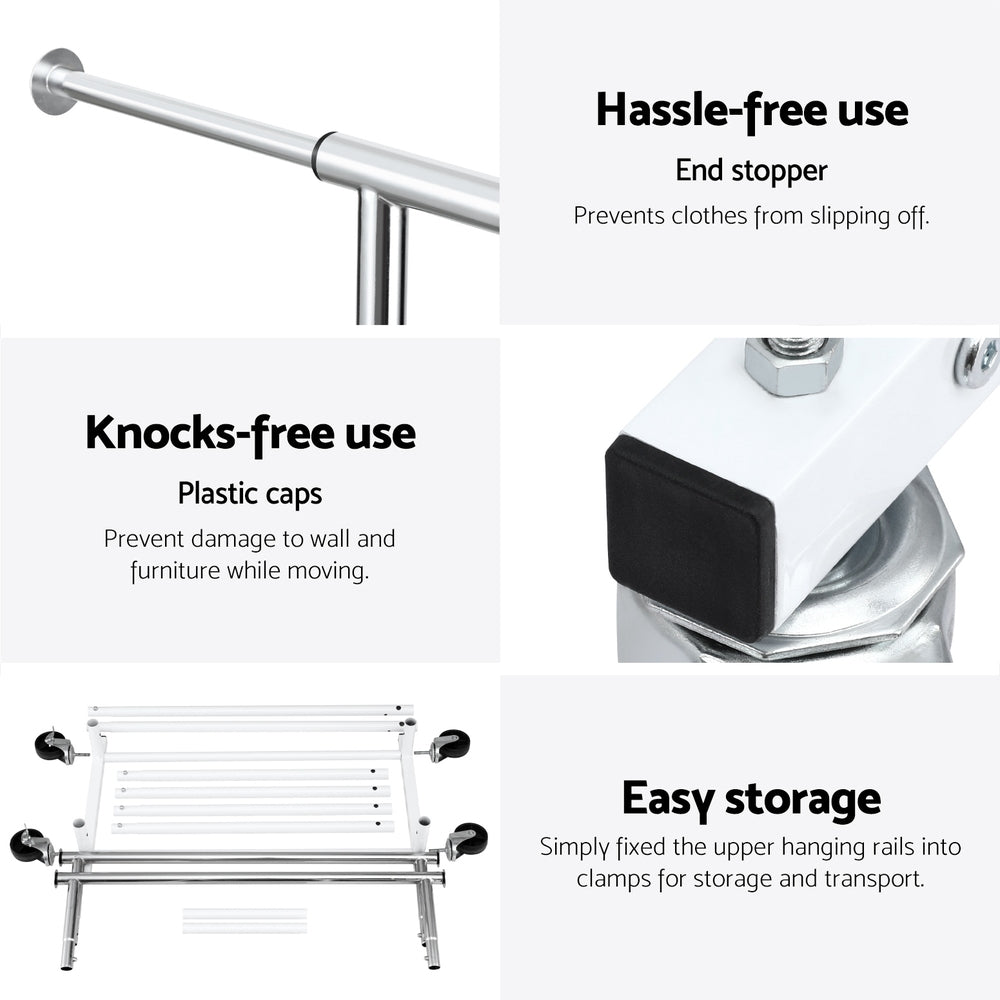 Artiss Clothes Rack Double Rod Airer Rail Coat Stand Adjustable Hanger HANGER-149H-D-SI