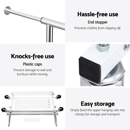 Artiss Clothes Rack Double Rod Airer Rail Coat Stand Adjustable Hanger HANGER-149H-D-SI