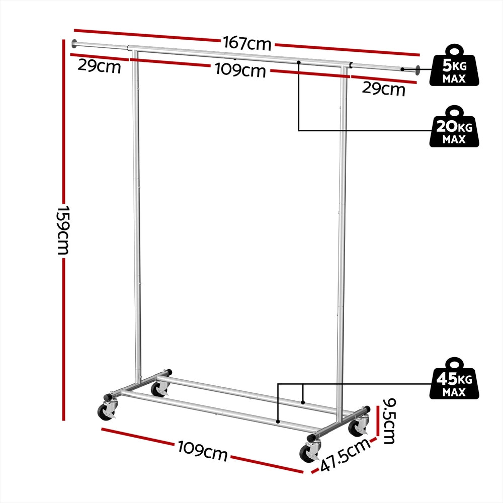 Artiss Clothes Rack Airer Rail Coat Stand Adjustable Hanger HANGER-157H-S-SI