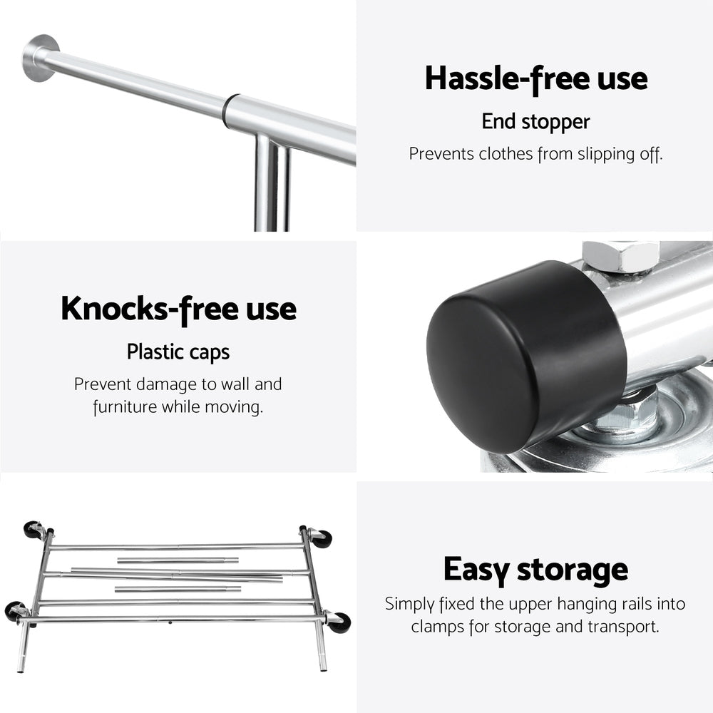 Artiss Clothes Rack Airer Rail Coat Stand Adjustable Hanger HANGER-157H-S-SI