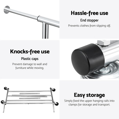 Artiss Clothes Rack Airer Rail Coat Stand Adjustable Hanger HANGER-157H-S-SI