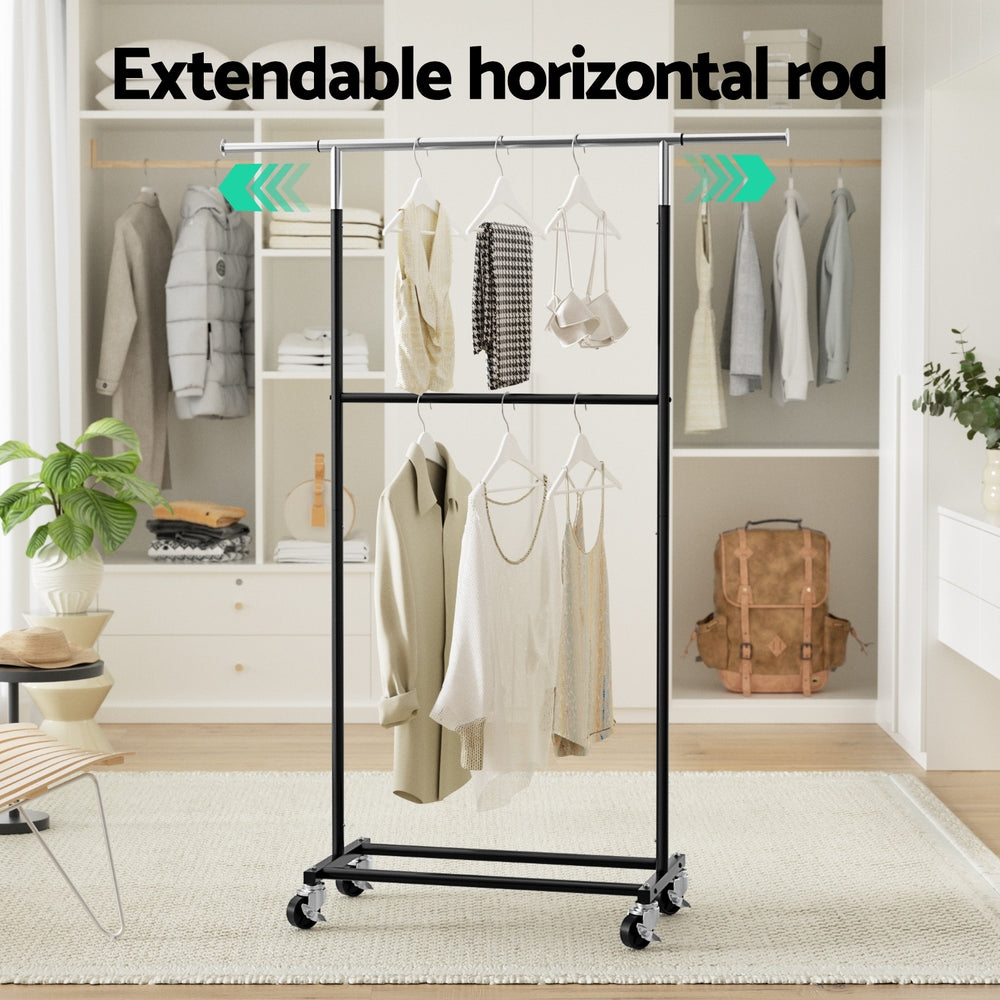 Artiss Clothes Rack Double Rod Airer Rail Coat Stand Adjustable Hanger HANGER-165H-D-SI