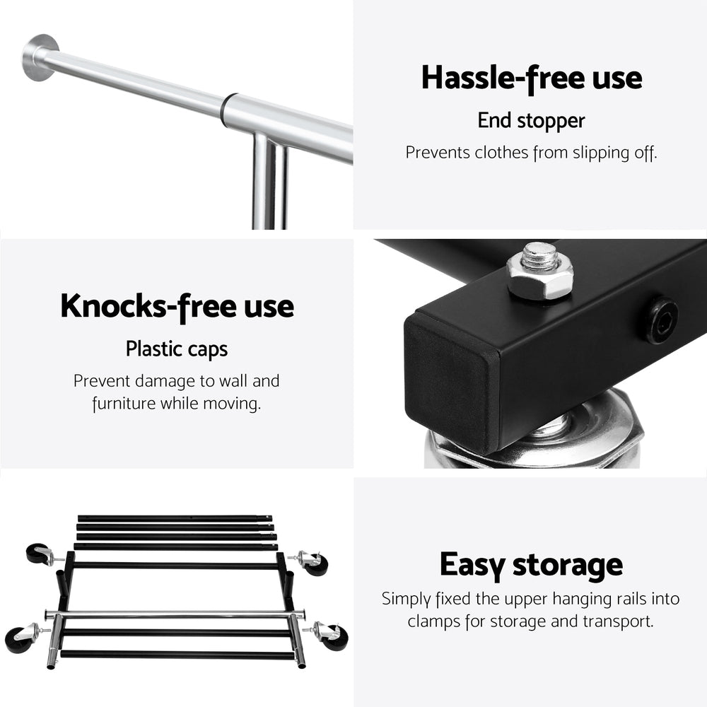 Artiss Clothes Rack Double Rod Airer Rail Coat Stand Adjustable Hanger HANGER-165H-D-SI