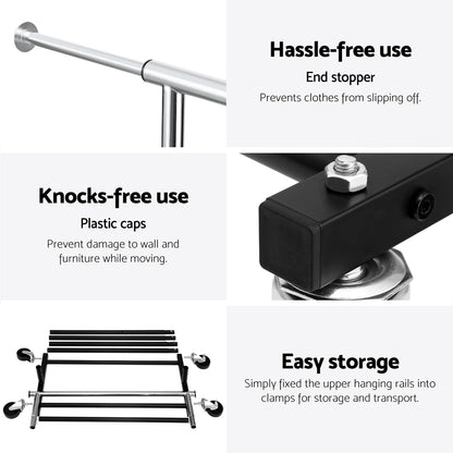 Artiss Clothes Rack Double Rod Airer Rail Coat Stand Adjustable Hanger HANGER-165H-D-SI