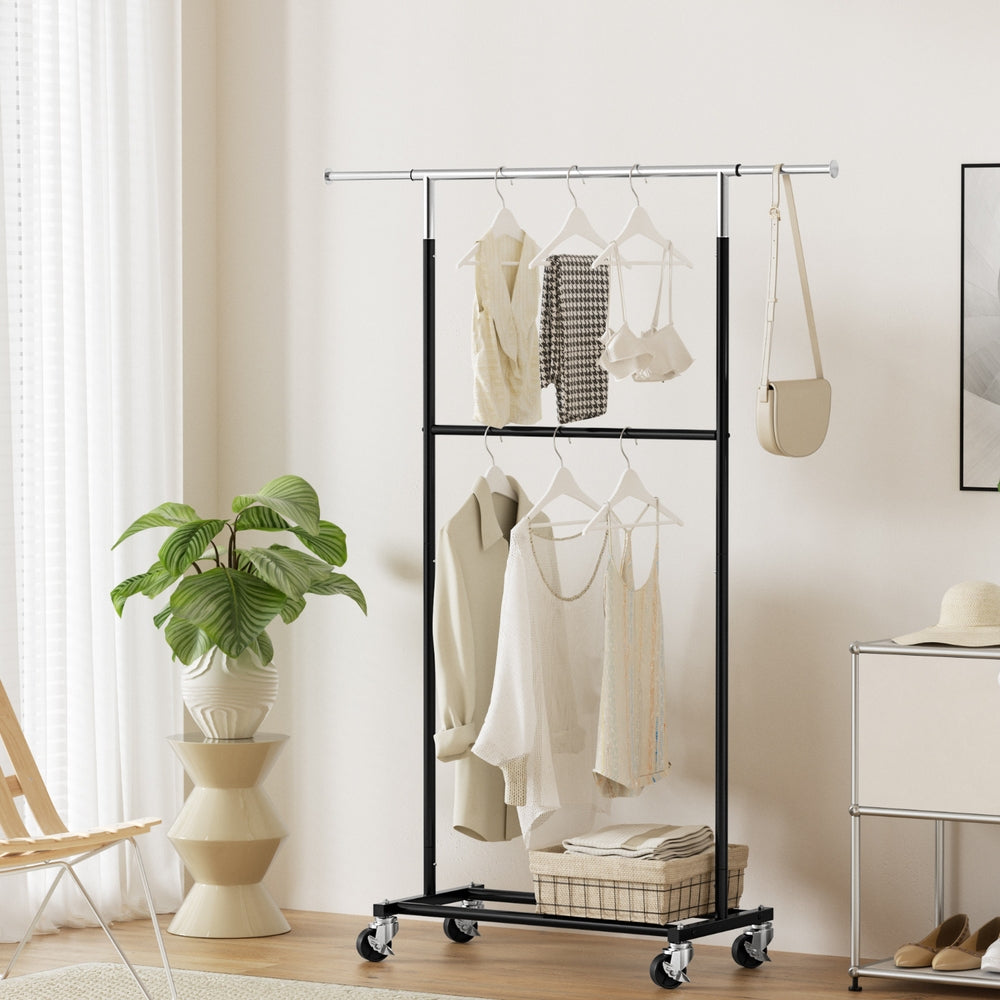 Artiss Clothes Rack Double Rod Airer Rail Coat Stand Adjustable Hanger HANGER-165H-D-SI