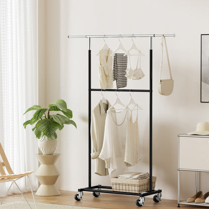 Artiss Clothes Rack Double Rod Airer Rail Coat Stand Adjustable Hanger HANGER-165H-D-SI