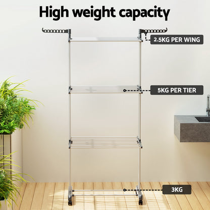 Artiss Clothes Airer Drying Rack 173cm Coat Hanger Foldable HANGER-B-01-FLD-GY