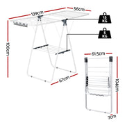 Artiss 2 Tier Clothes Rack Airer Foldable 139CM White HANGER-B-04-FLD-WH