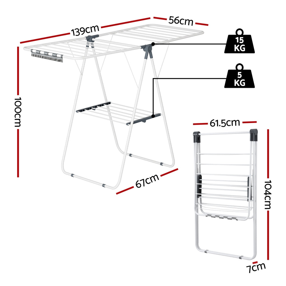 Artiss 2 Tier Clothes Rack Airer Foldable 139CM White HANGER-B-04-FLD-WH