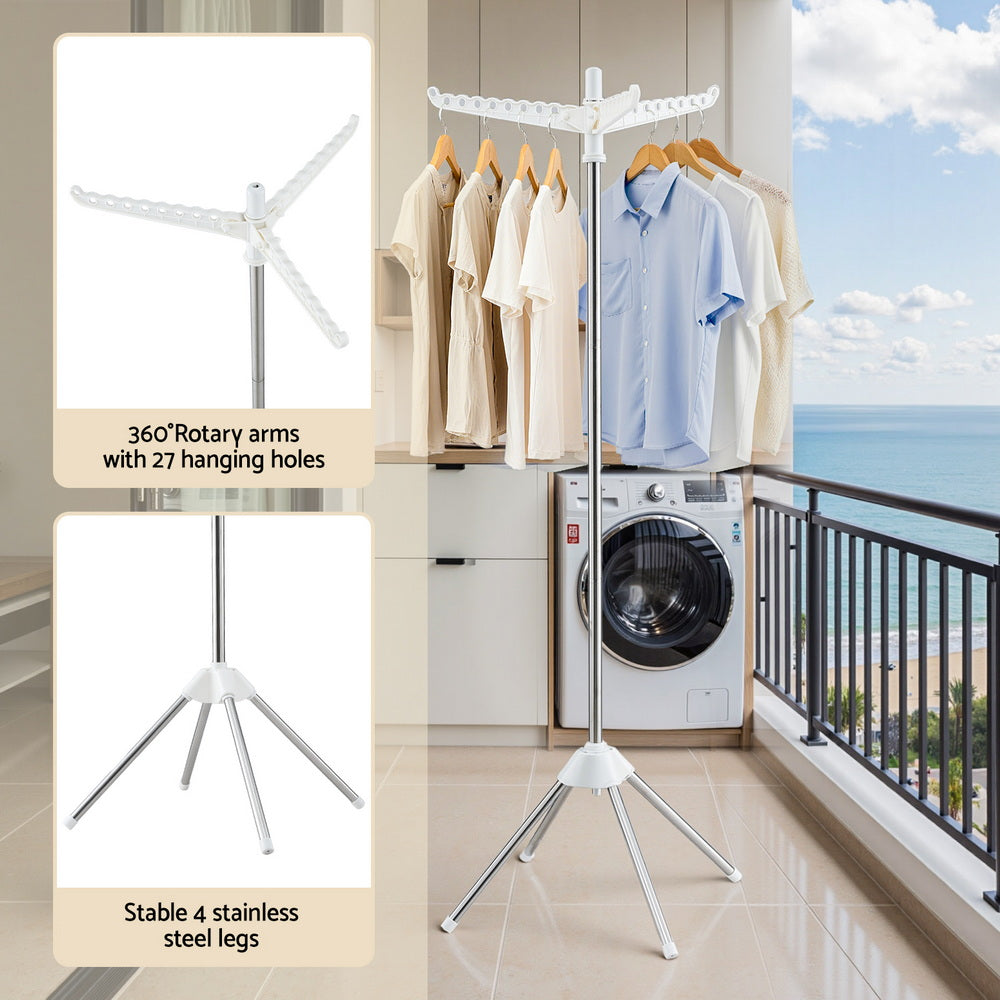 Artiss Clothes Rack Airer Rotatable Hanger Foldable 163cm HANGER-B-05-F1T-SIWH