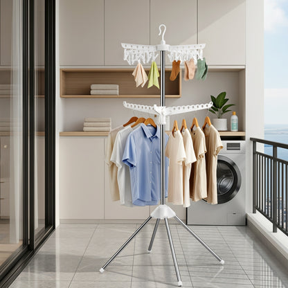 Artiss Clothes Rack Airer 2 Tier Rotatable Hanger Foldable HANGER-B-05-F2T-SIWH