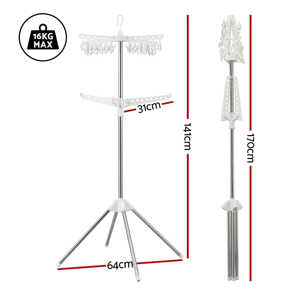 Artiss Clothes Rack Airer 2 Tier Rotatable Hanger Foldable HANGER-B-05-F2T-SIWH