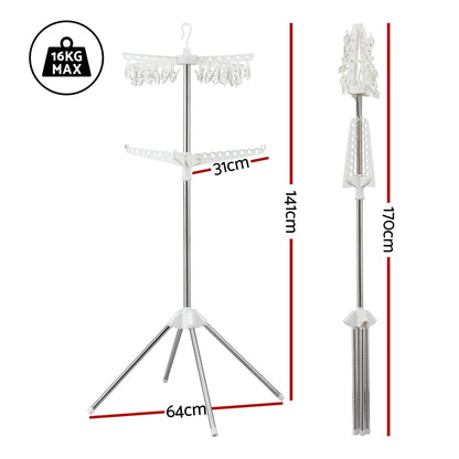 Artiss Clothes Rack Airer 2 Tier Rotatable Hanger Foldable HANGER-B-05-F2T-SIWH