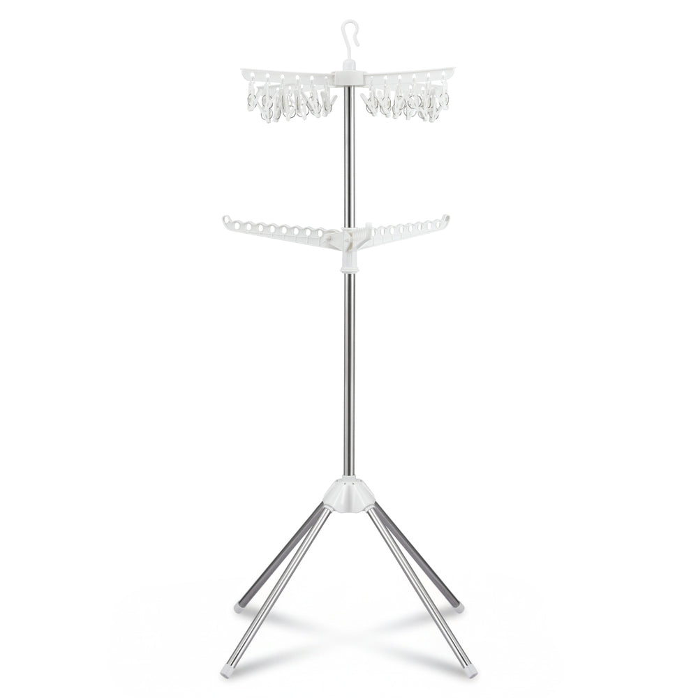 Artiss Clothes Rack Airer 2 Tier Rotatable Hanger Foldable HANGER-B-05-F2T-SIWH