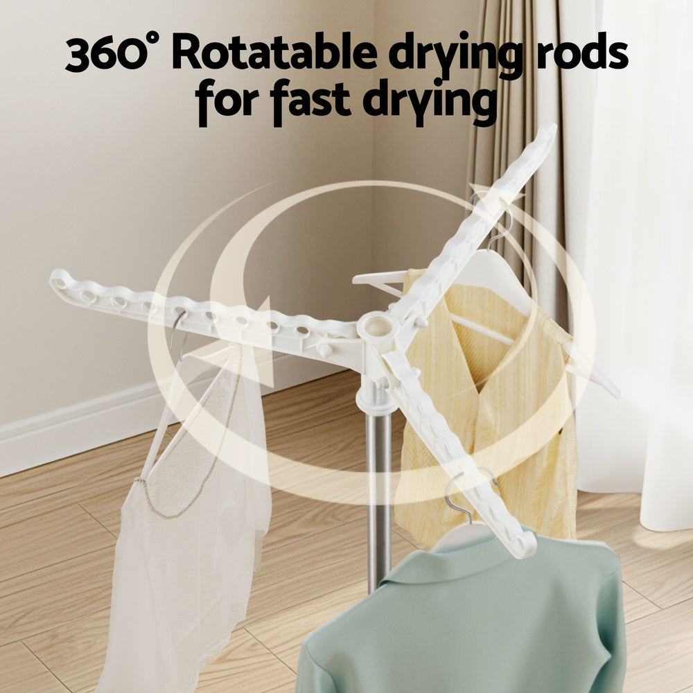 Artiss Clothes Rack Airer 2 Tier Rotatable Hanger Foldable HANGER-B-05-F2T-SIWH