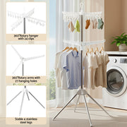 Artiss Clothes Rack Airer 2 Tier Rotatable Hanger Foldable HANGER-B-05-F2T-SIWH