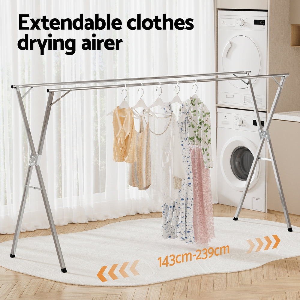 Artiss Clothes Rack Adjustable Foldable Steel HANGER-B-06-FLD-SI
