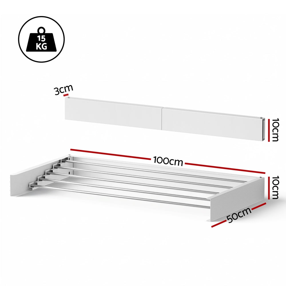 Artiss Clothes Rack Wall Mounted Airer Foldable White HANGER-B-07-RAIL-WH