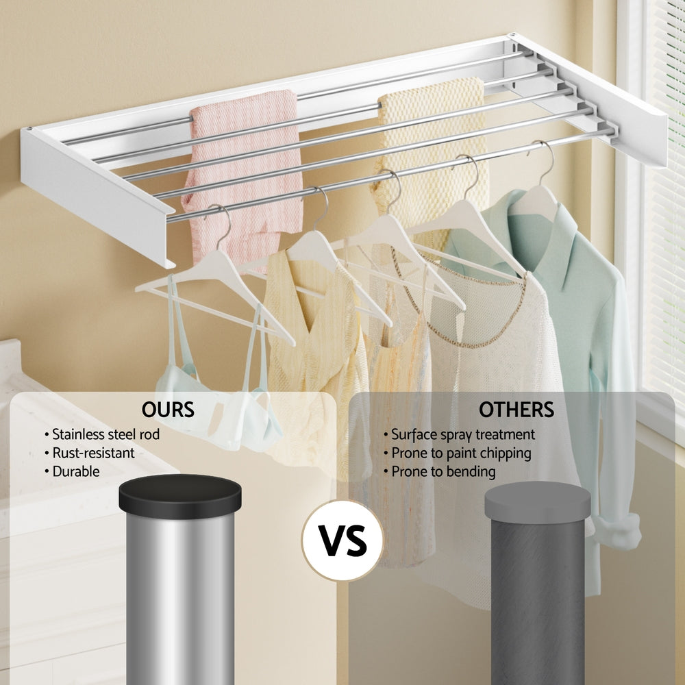 Artiss Clothes Rack Wall Mounted Airer Foldable White HANGER-B-07-RAIL-WH