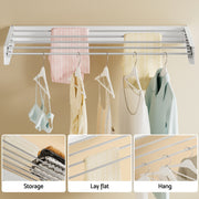 Artiss Clothes Rack Wall Mounted Airer Foldable White HANGER-B-07-RAIL-WH