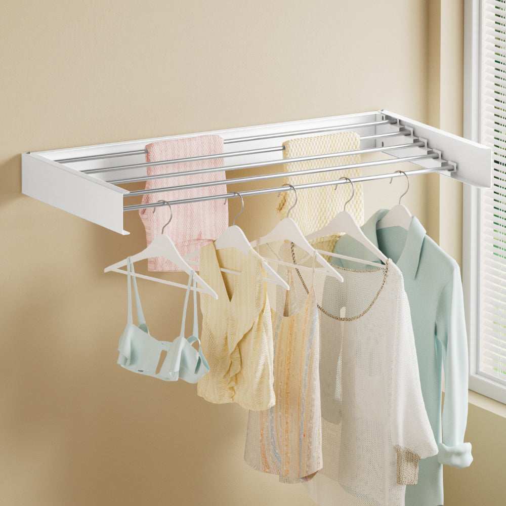 Artiss Clothes Rack Wall Mounted Airer Foldable White HANGER-B-07-RAIL-WH