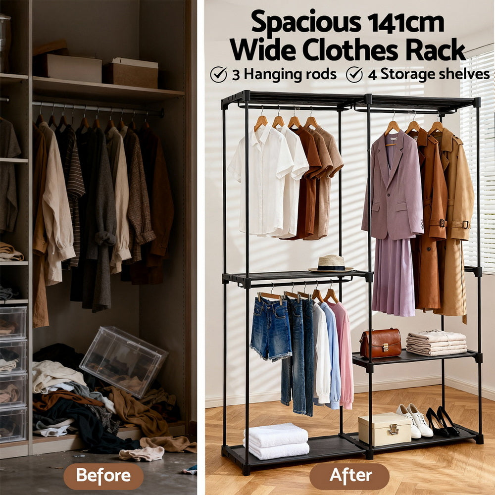Artiss Wardrobe Clothes Rack Closet 181cm HANGER-B-08-180H-BK