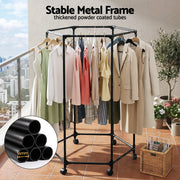 Artiss Clothes Rack Airer Rail Coat Stand Wheels 6 Rods HANGER-B-09-6R-BK