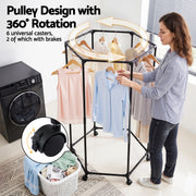 Artiss Clothes Rack Airer Rail Coat Stand Wheels 6 Rods HANGER-B-09-6R-BK