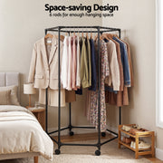 Artiss Clothes Rack Airer Rail Coat Stand Wheels 6 Rods HANGER-B-09-6R-BK