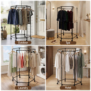 Artiss Clothes Rack Airer Rail Coat Stand Wheels 6 Rods HANGER-B-09-6R-BK