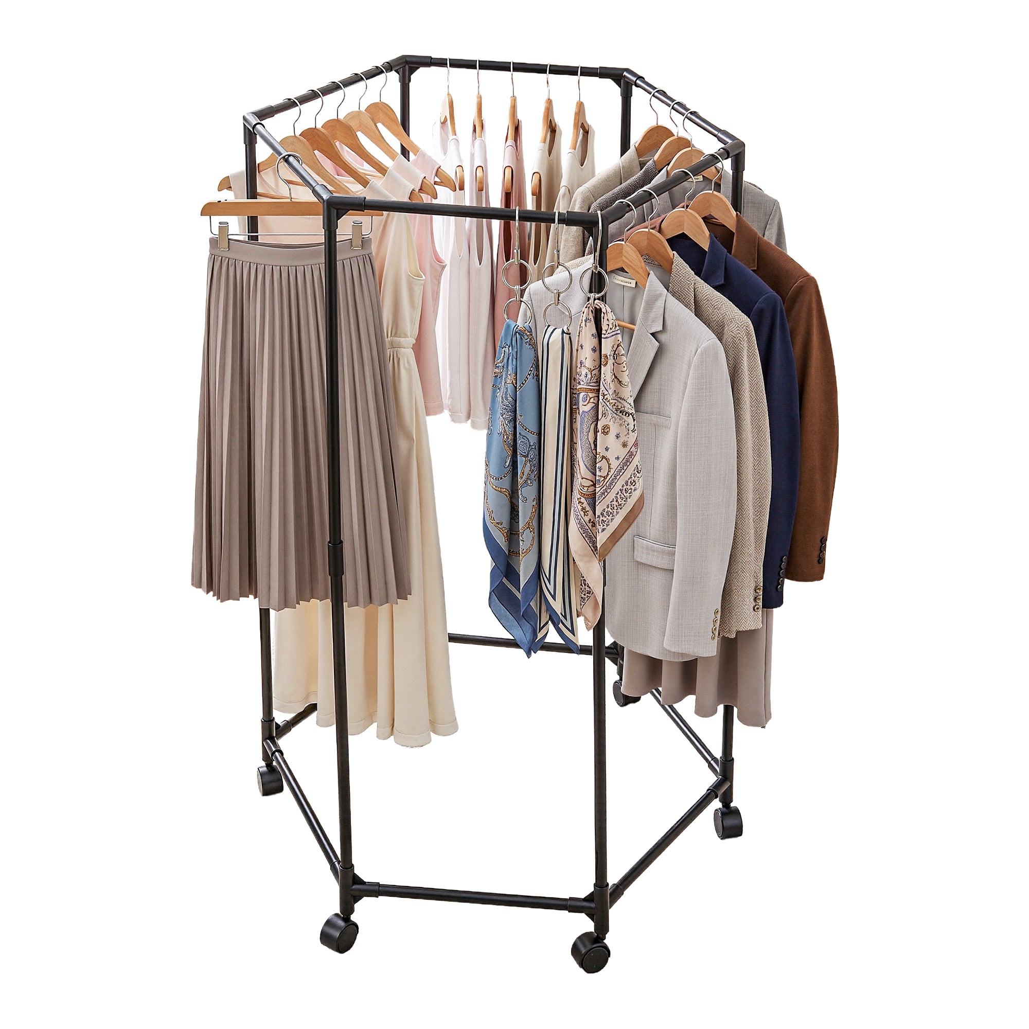 Artiss Clothes Rack Airer Rail Coat Stand Wheels 6 Rods HANGER-B-09-6R-BK
