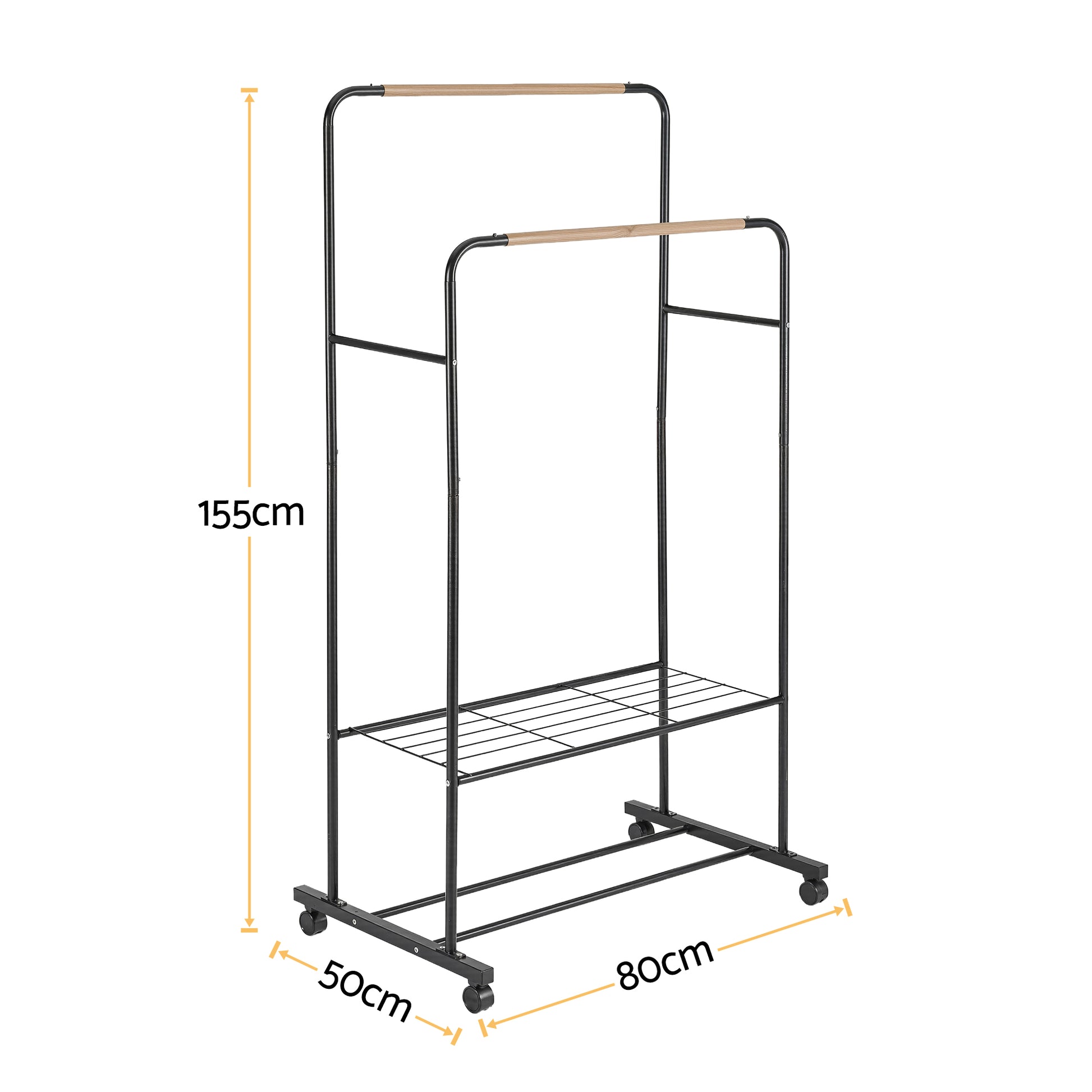 Artiss Clothes Rack Double Rod Airer Rail Coat Stand Hanger Storage Shelf HANGER-B-11-2T-BK