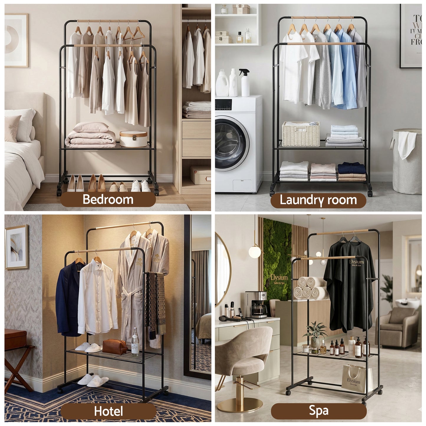 Artiss Clothes Rack Double Rod Airer Rail Coat Stand Hanger Storage Shelf HANGER-B-11-2T-BK