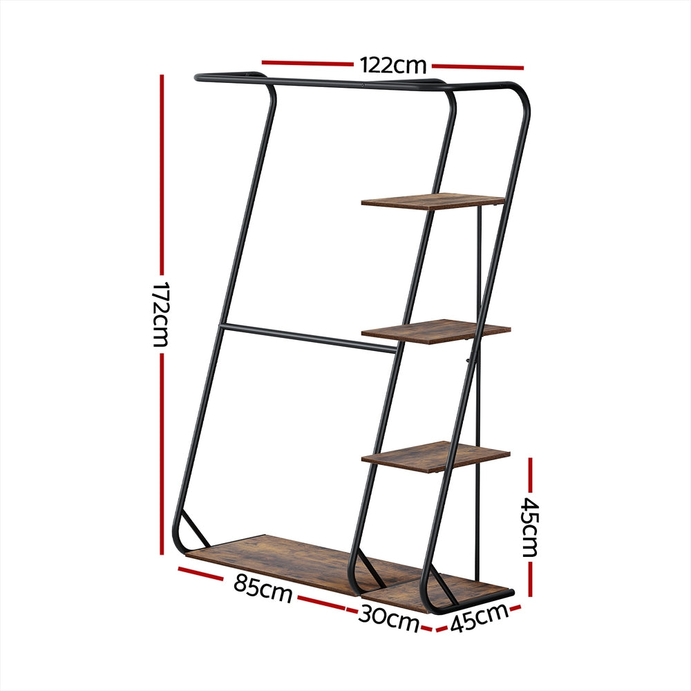 Artiss Wardrobe Clothes Rack Airer 4-Tier Walnut HANGER-C-02-MET-WAL