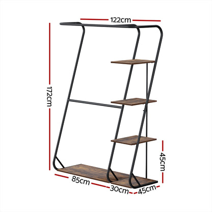 Artiss Wardrobe Clothes Rack Airer 4-Tier Walnut HANGER-C-02-MET-WAL