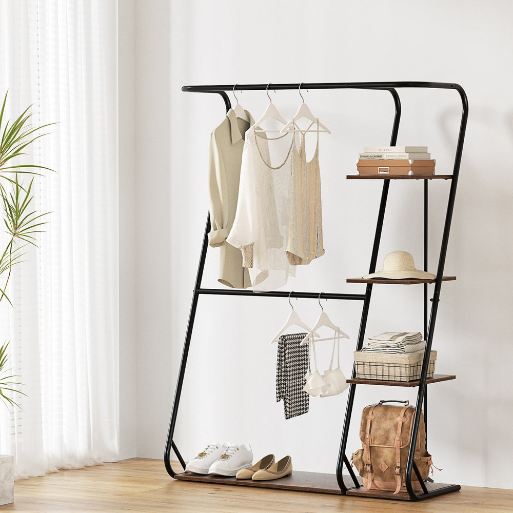 Artiss Wardrobe Clothes Rack Airer 4-Tier Walnut HANGER-C-02-MET-WAL