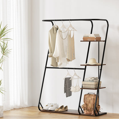Artiss Wardrobe Clothes Rack Airer 4-Tier Walnut HANGER-C-02-MET-WAL