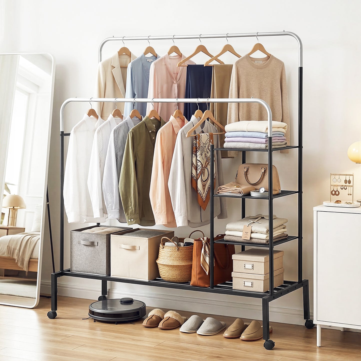Artiss Clothes Rack Double Rod Airer Rail Coat Stand Hanger Storage Shelf HANGER-E-01-4T-SIBK