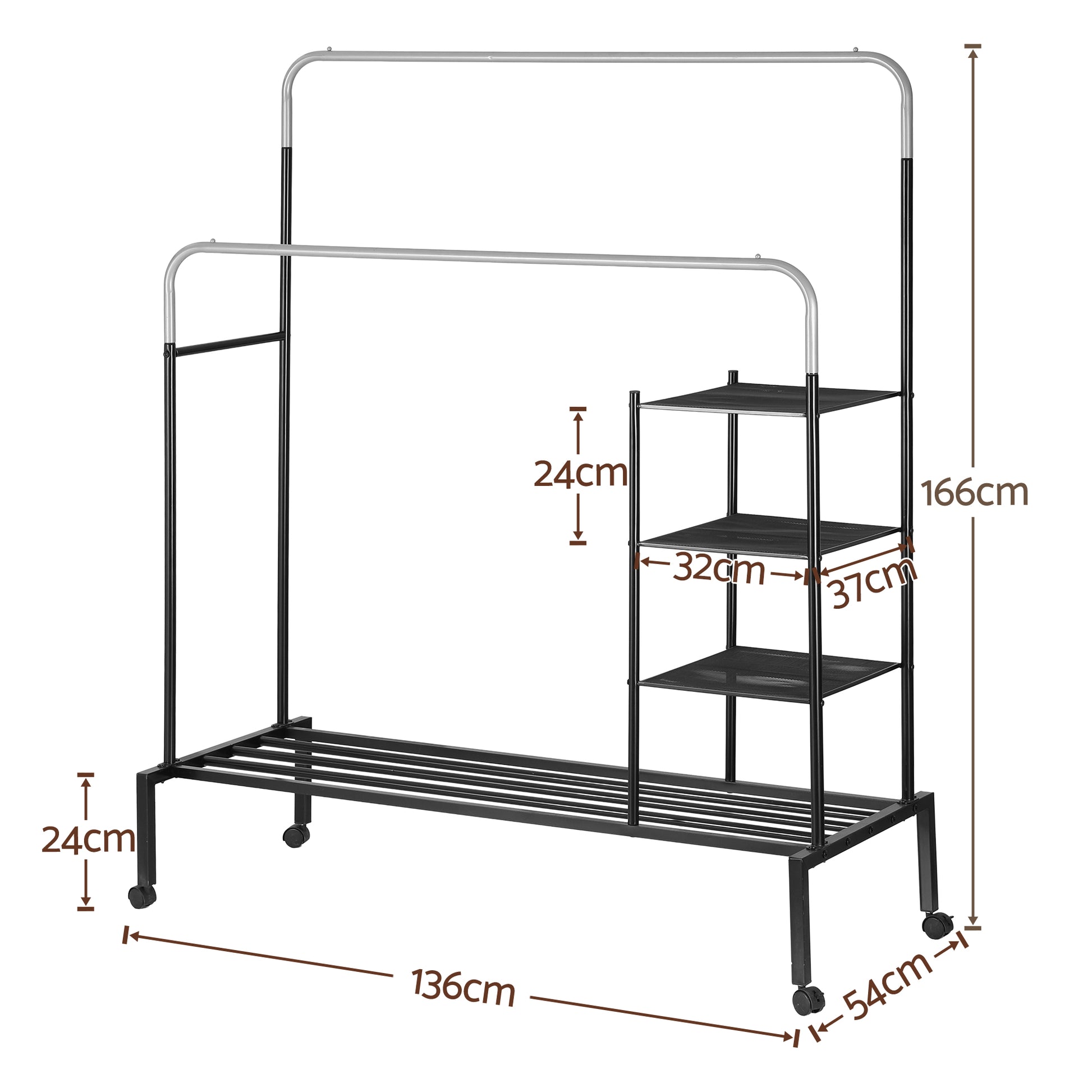 Artiss Clothes Rack Double Rod Airer Rail Coat Stand Hanger Storage Shelf HANGER-E-01-4T-SIBK
