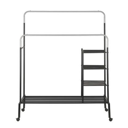 Artiss Clothes Rack Double Rod Airer Rail Coat Stand Hanger Storage Shelf HANGER-E-01-4T-SIBK
