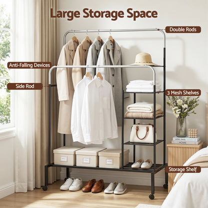 Artiss Clothes Rack Double Rod Airer Rail Coat Stand Hanger Storage Shelf HANGER-E-01-4T-SIBK
