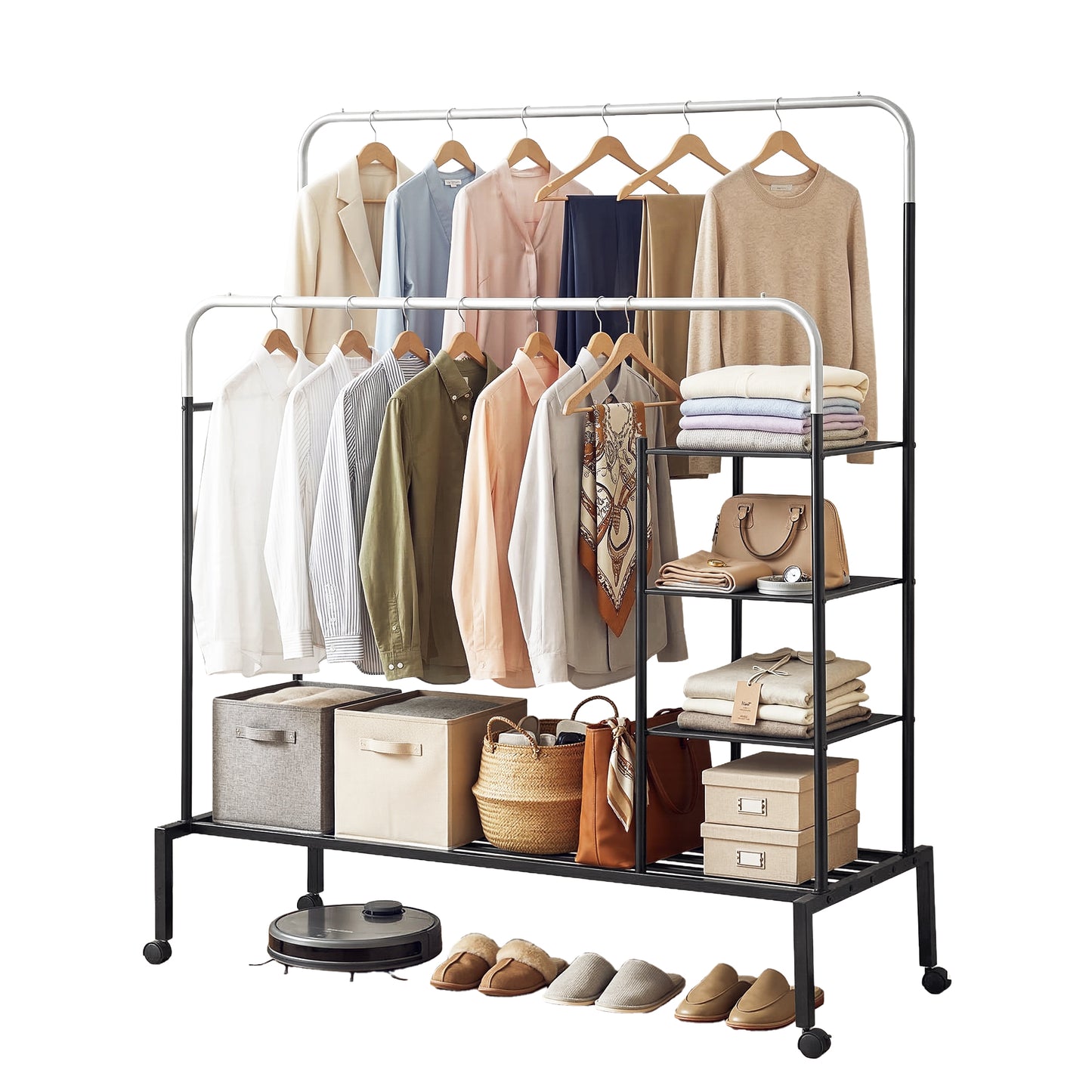 Artiss Clothes Rack Double Rod Airer Rail Coat Stand Hanger Storage Shelf HANGER-E-01-4T-SIBK