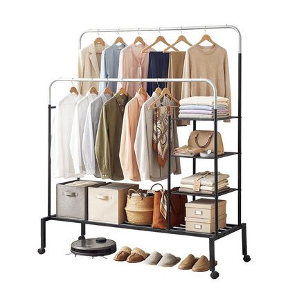 Artiss Clothes Rack Double Rod Airer Rail Coat Stand Hanger Storage Shelf HANGER-E-01-4T-SIBK