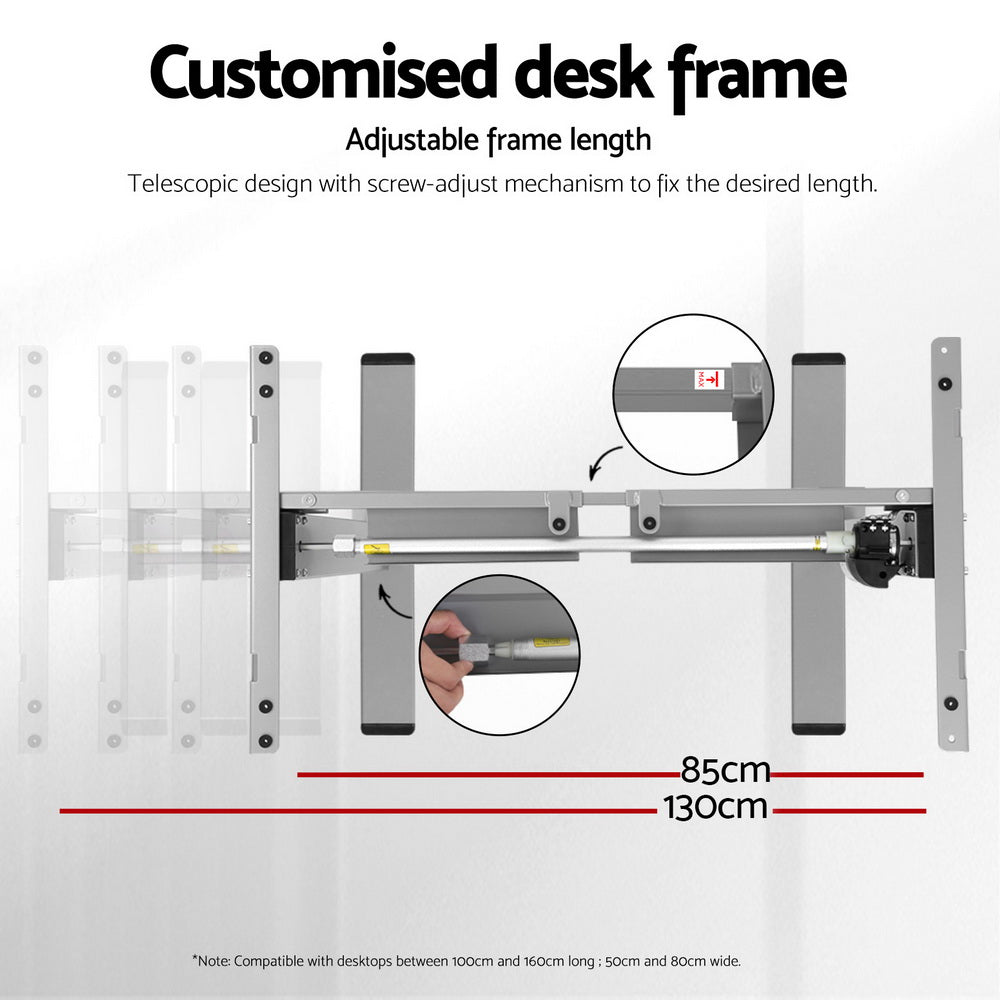 Artiss Electric Standing Desk Frame Only Height Adjustable 70KG Load Grey HASD-114G-GY