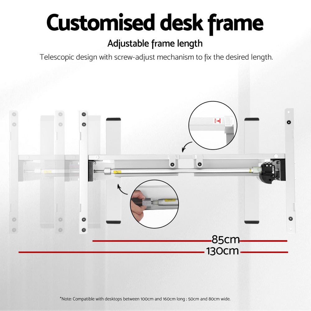 Artiss Electric Standing Desk Frame Only Height Adjustable 70KG Load White HASD-114G-WH