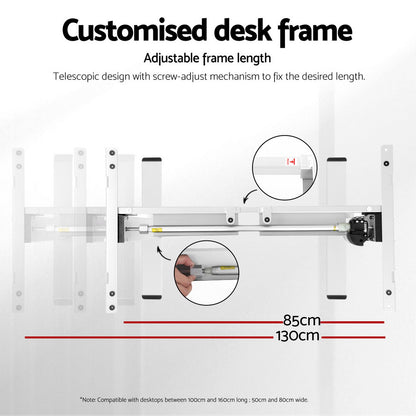 Artiss Electric Standing Desk Frame Only Height Adjustable 70KG Load White HASD-114G-WH