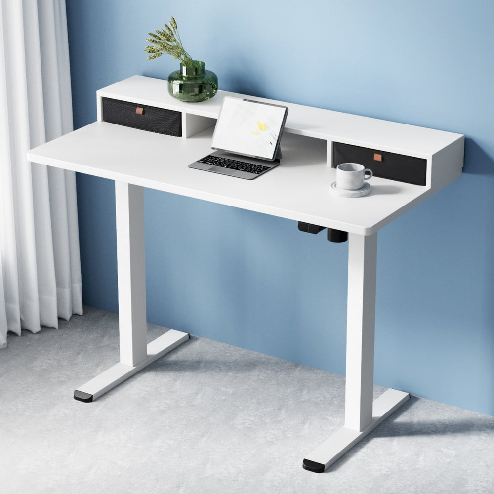 Artiss Electric Standing Desk with Storage Shelf Drawer Office Table 120CM HASD-114G-WHDF-HDR-120