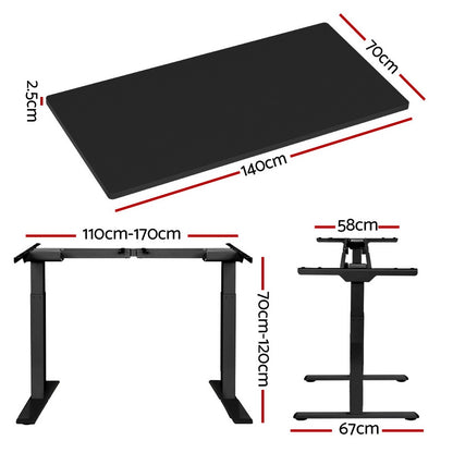 Artiss Standing Desk Motorised Dual Motor Black 140CM HASD-268-BKDF-BKDB-140