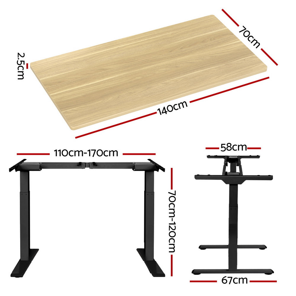 Artiss Standing Desk Motorised Dual Motor White Oak 140CM HASD-268-BKDF-NTDB-140